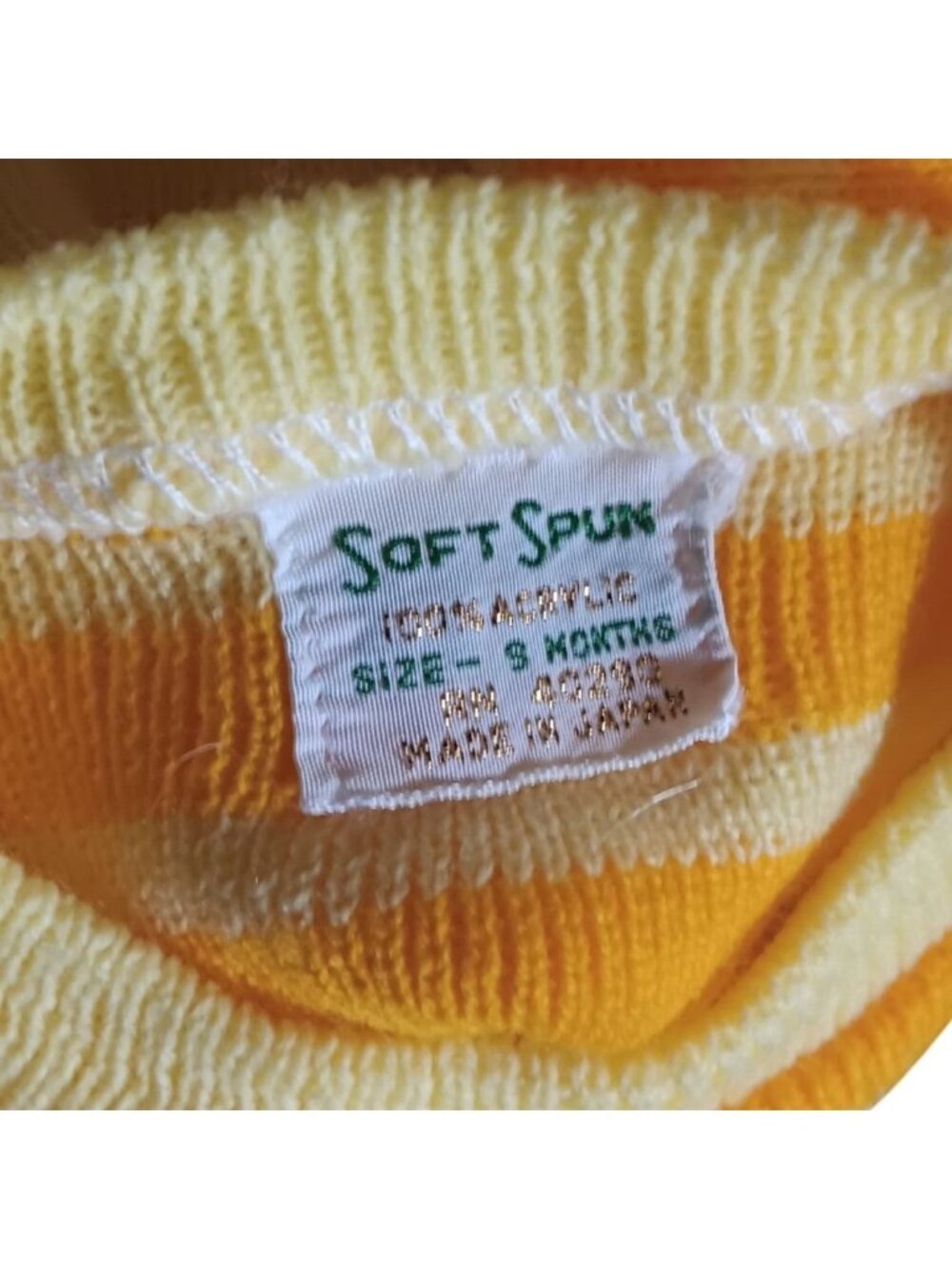 True Vintage Baby Sweater 9M Soft Spun Yellow Orange Striped Knit Japan 1960s